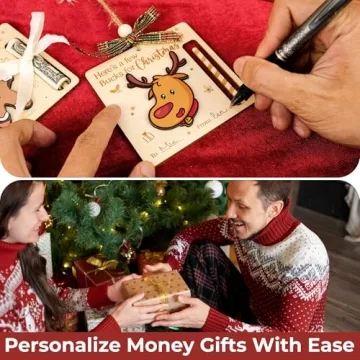 WOODAMORE Unique Christmas Money Holders For Cash Gift - 4 Pcs Christmas Money Holder Ornaments, Wooden Money Holders Christmas Gift 2024, Fun Holiday Money Holders Card, Christmas Money Gift Holder