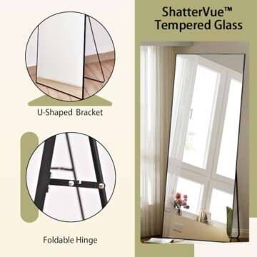 BEAUTYPEAK Full Length Mirror, 71"x26" Standing Hanging or Leaning Against Wall Floor Mirrors Body Dressing Wall-Mounted for Living Room, Bedroom with Aluminum Alloy Thin Frame, Black