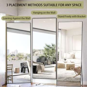 BEAUTYPEAK Full Length Mirror, 71"x26" Standing Hanging or Leaning Against Wall Floor Mirrors Body Dressing Wall-Mounted for Living Room, Bedroom with Aluminum Alloy Thin Frame, Black