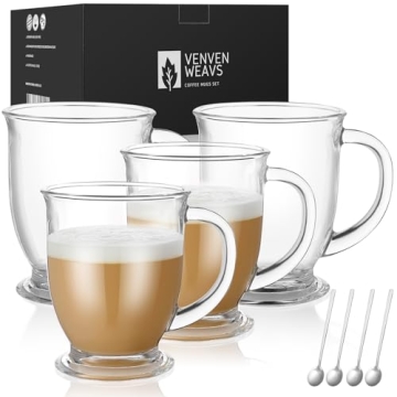 VENVENWEAVS Glass Coffee Mugs Set of 4 - Stylish & Practical