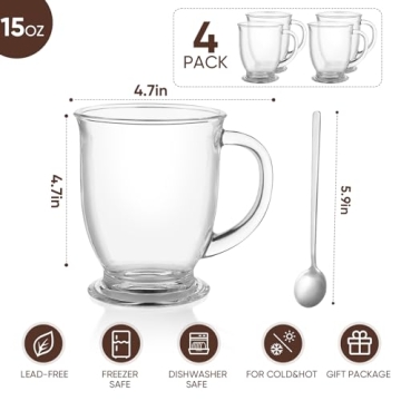 VENVENWEAVS Glass Coffee Mugs Set of 4 - Stylish & Practical
