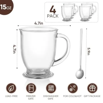 VENVENWEAVS Glass Coffee Mugs Set of 4 - Stylish & Practical