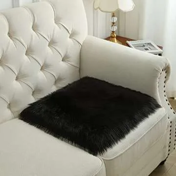 Softlife Black Faux Fur Sheepskin Chair Cover Seats Cushion Pad Super Soft Area Rugs for Living Bedroom Sofa Dorm (1.6ft x 1.6ft)