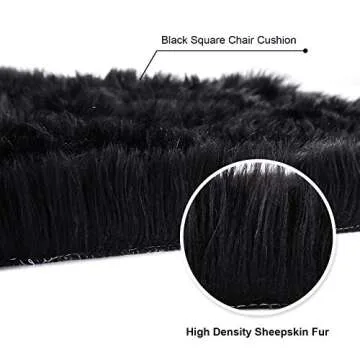 Softlife Black Faux Fur Sheepskin Chair Cover Seats Cushion Pad Super Soft Area Rugs for Living Bedroom Sofa Dorm (1.6ft x 1.6ft)