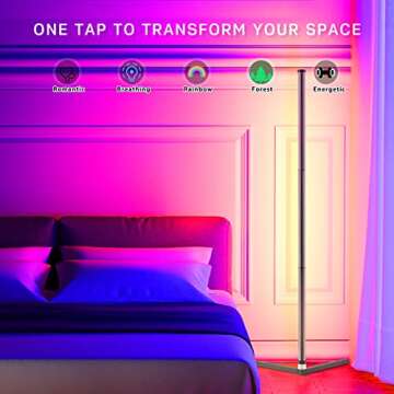 LUCKYLUX RGBIC Smart Corner Floor Lamp,Standing Lamp Alexa APP Control,Futurist Modern Lamp, 64+ Fascinating Lighting Presets, Reactive Music Modes, Creative DIY Mode, Effortless Voice Control