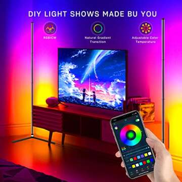 LUCKYLUX RGBIC Smart Corner Floor Lamp,Standing Lamp Alexa APP Control,Futurist Modern Lamp, 64+ Fascinating Lighting Presets, Reactive Music Modes, Creative DIY Mode, Effortless Voice Control