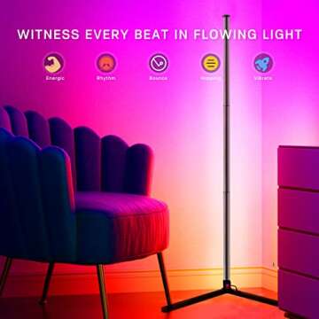 LUCKYLUX RGBIC Smart Corner Floor Lamp,Standing Lamp Alexa APP Control,Futurist Modern Lamp, 64+ Fascinating Lighting Presets, Reactive Music Modes, Creative DIY Mode, Effortless Voice Control