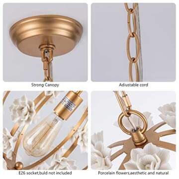 Yifi Deco Elegant Gold Pendant Light Fixture for All Rooms
