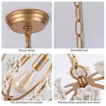 Yifi Deco Elegant Gold Pendant Light Fixture for All Rooms