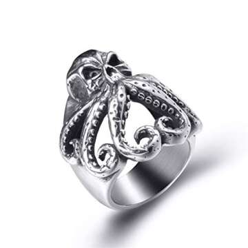 ELFASIO Stainless Steel Octopus Ring for Men Tentacles Retro Gothic Punk Style Jewelry Silver Black ...