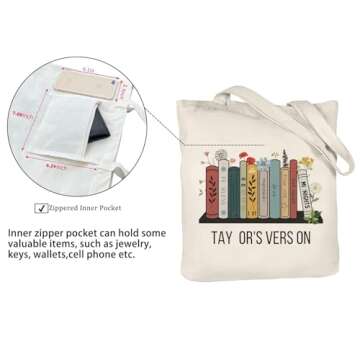 Taylor Tote Bag with Zipper Inner Pocket Singer Album Inspired Fans Gifts Music Lovers Reusable Canvas Bags