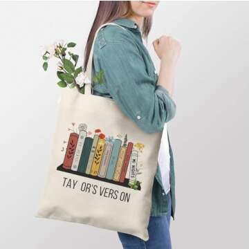 Taylor Tote Bag with Zipper Inner Pocket Singer Album Inspired Fans Gifts Music Lovers Reusable Canvas Bags