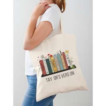 Taylor Tote Bag with Zipper Inner Pocket Singer Album Inspired Fans Gifts Music Lovers Reusable Canvas Bags