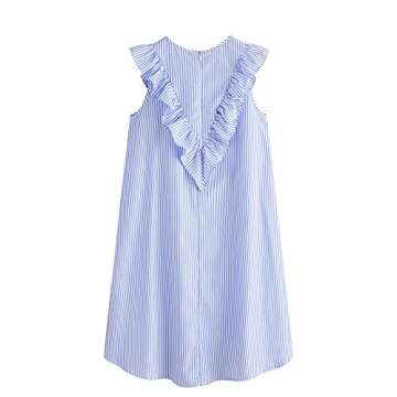 Floerns Women's Vertical Striped Ruffle Front Tunic Dress M Blue and White