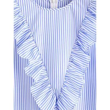 Floerns Women's Vertical Striped Ruffle Front Tunic Dress M Blue and White