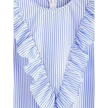 Floerns Women's Vertical Striped Ruffle Front Tunic Dress M Blue and White