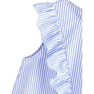 Floerns Women's Vertical Striped Ruffle Front Tunic Dress M Blue and White