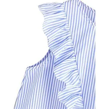 Floerns Women's Vertical Striped Ruffle Front Tunic Dress M Blue and White