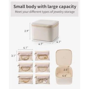 Vlando Travel Small Jewelry Case, Jewelry Travel Organizer with 6 Pcs Jewelry Bags Gifts for Valentine's Day Birthday Earrings Necklace Rings Storage Gift Box Packaging White