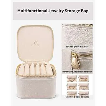 Vlando Travel Small Jewelry Case, Jewelry Travel Organizer with 6 Pcs Jewelry Bags Gifts for Valentine's Day Birthday Earrings Necklace Rings Storage Gift Box Packaging White