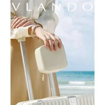 Vlando Travel Small Jewelry Case, Jewelry Travel Organizer with 6 Pcs Jewelry Bags Gifts for Valentine's Day Birthday Earrings Necklace Rings Storage Gift Box Packaging White