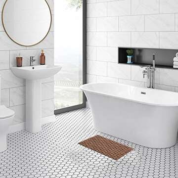Bamboo Bath Mat Bathroom Rugs Floor Wood Shower Bathtub Waterproof Non Slip Accessories 16x24 Inch E...