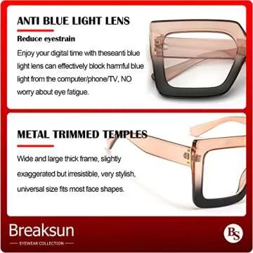 Breaksun Stylish Oversized Blue Light Glasses for Women
