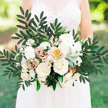 Ruidazon 4 pcs Artificial Olive Branch Leaves, Faux Olive Greenery Stems Plants Fake Olive Branches for Vases Wreath Wedding Bouquets Home DIY Spring Decor