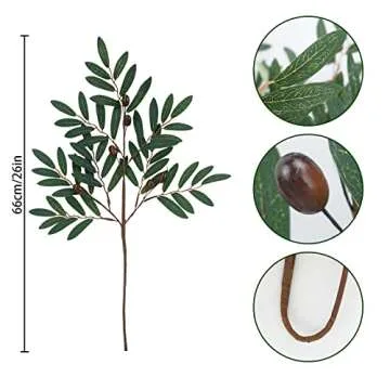 Ruidazon 4 pcs Artificial Olive Branch Leaves, Faux Olive Greenery Stems Plants Fake Olive Branches for Vases Wreath Wedding Bouquets Home DIY Spring Decor