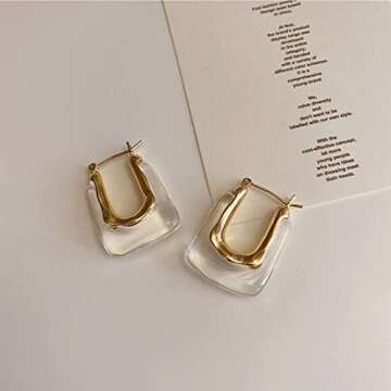 Chunky Clear Earrings Retro U Shaped Hoop Earrings Minimalist Square Earrings Resin Earrings Huggie Earrings for Women