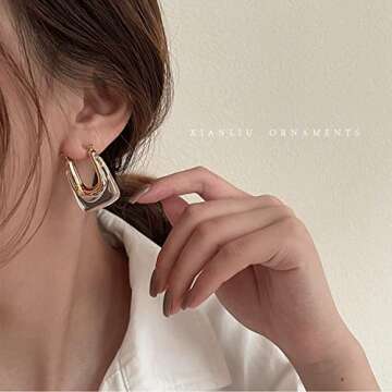 Chunky Clear Earrings Retro U Shaped Hoop Earrings Minimalist Square Earrings Resin Earrings Huggie Earrings for Women