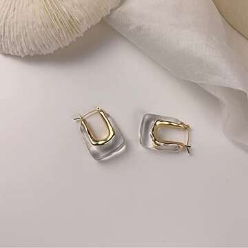 Chunky Clear Earrings Retro U Shaped Hoop Earrings Minimalist Square Earrings Resin Earrings Huggie Earrings for Women