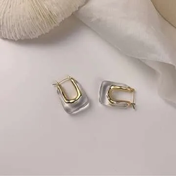 Chunky Clear Earrings Retro U Shaped Hoop Earrings Minimalist Square Earrings Resin Earrings Huggie Earrings for Women