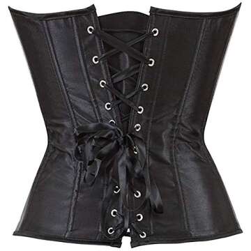 Blidece Women's Lace Up Boned Bustier Corset Top - Black Satin Sexy Lingerie Set
