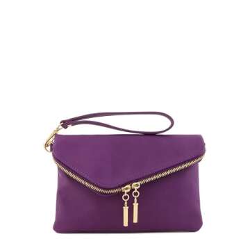 Envelope Wristlet Clutch Crossbody Bag with Chain Strap (Purple) One Size