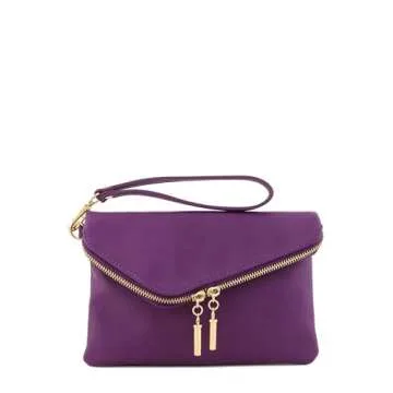 Elegant Envelope Wristlet Clutch Crossbody Bag with Chain Strap (Purple)