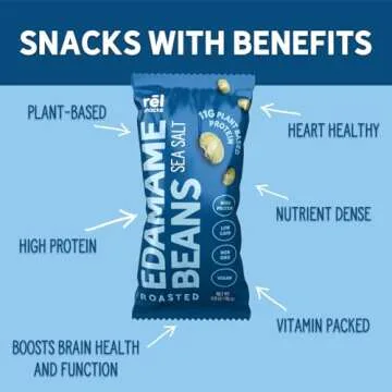 Rēl Snacks Roasted Edamame by Fred's Farm - Sea Salt, Low Calorie (0.9oz, 10-Pack) | Keto-Friendly, Low Carb, High Protein (11g) | Vegan | Ideal Crunchy Snack for Office and On-the-Go