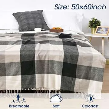 David's Home Buffalo Plaid Throw Blanket-Fall Buffalo Check Blanket with Decorative Tassels for Couch Sofa-Outdoor Fringe Lap Throw-Farmhouse Style-50x60 Inches-Black/Brown