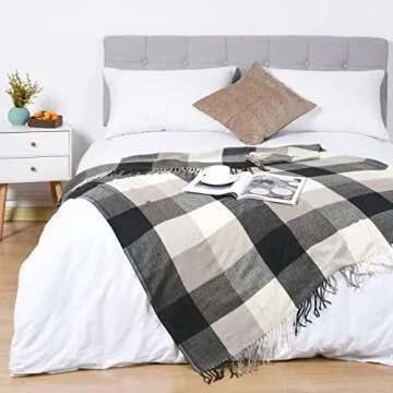 David's Home Buffalo Plaid Throw Blanket-Fall Buffalo Check Blanket with Decorative Tassels for Couch Sofa-Outdoor Fringe Lap Throw-Farmhouse Style-50x60 Inches-Black/Brown