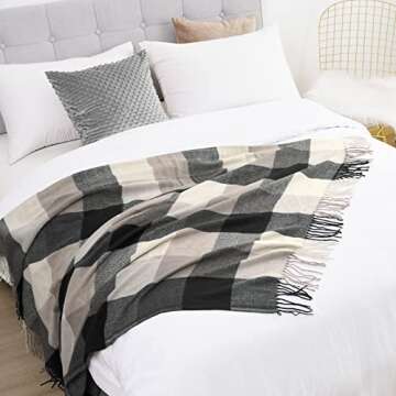 David's Home Buffalo Plaid Throw Blanket-Fall Buffalo Check Blanket with Decorative Tassels for Couch Sofa-Outdoor Fringe Lap Throw-Farmhouse Style-50x60 Inches-Black/Brown