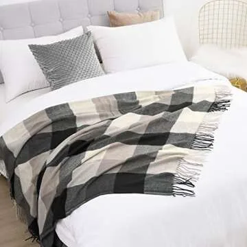 David's Home Buffalo Plaid Throw Blanket-Fall Buffalo Check Blanket with Decorative Tassels for Couch Sofa-Outdoor Fringe Lap Throw-Farmhouse Style-50x60 Inches-Black/Brown