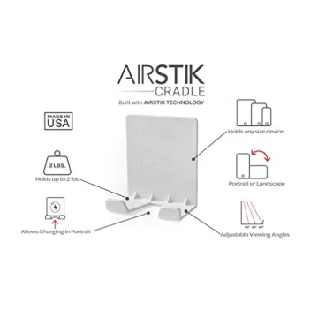 AIRSTIK Cradle Glass Mount Phone Holder Reusable TikTok Facetime Compatible with iPhone iPad Cell Phone for Bathroom Kitchen Shower Dorm Office Made in USA Glass, Mirrors, Windows (White)