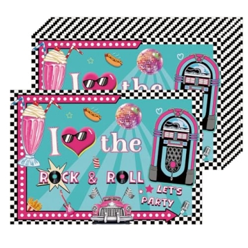 50's Party Placemats Paper Placemats Disposable 50 Pack 16x 11 Inch Rock and Roll 1950's 70s 80s 90s...
