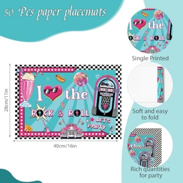 Colorful 50's Party Disposable Placemats Set for Events