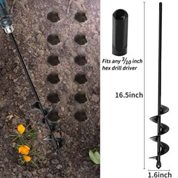 TCBWFY Auger Drill Bit for Planting 1.6x16.5inch Extended Length Garden Auger Spiral Drill Bit for P...