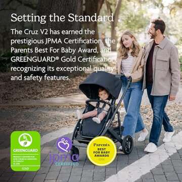 UPPAbaby Cruz V2 Stroller/Full-Featured Stroller with Travel System Capabilities/Toddler Seat, Bumper Bar, Bug Shield, Rain Shield Included/Greyson (Charcoal Mélange/Carbon Frame/Saddle Leather)