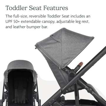 UPPAbaby Cruz V2 Stroller/Full-Featured Stroller with Travel System Capabilities/Toddler Seat, Bumper Bar, Bug Shield, Rain Shield Included/Greyson (Charcoal Mélange/Carbon Frame/Saddle Leather)