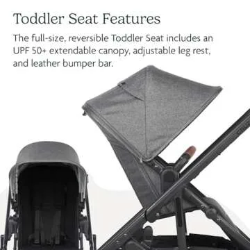 UPPAbaby Cruz V2 Stroller/Full-Featured Stroller with Travel System Capabilities/Toddler Seat, Bumper Bar, Bug Shield, Rain Shield Included/Greyson (Charcoal Mélange/Carbon Frame/Saddle Leather)