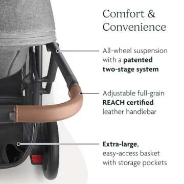 UPPAbaby Cruz V2 Stroller/Full-Featured Stroller with Travel System Capabilities/Toddler Seat, Bumper Bar, Bug Shield, Rain Shield Included/Greyson (Charcoal Mélange/Carbon Frame/Saddle Leather)