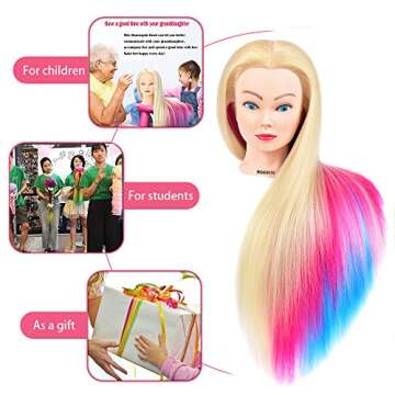 Cosmetology Mannequin Head with Synthetic Hair Styling Head for Hairdresser Training Head Manikin Doll Head 26"-28" Long Hair Mannequin Head for Braiding Practice with Clamp (613-2)